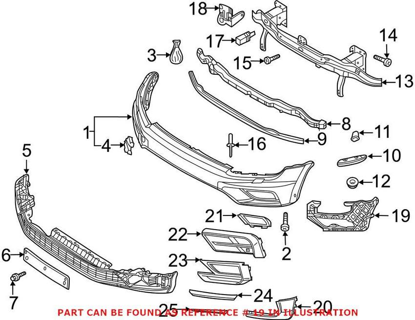 VW Bumper Cover Support Rail - Front Passenger Side